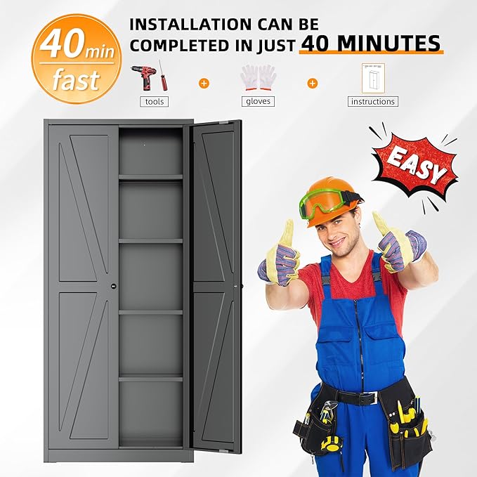 INTERGRAET 63" H Pantry Cabinet, Metal Kitchen Pantry Cabinets with 2 Doors and 4 Shelves, Farmhouse Food Storage Cabinets, Large Pantry Cabinets for Home,Kitchen,Living Room/Dining