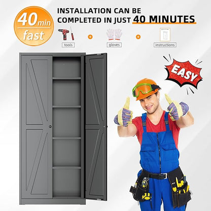 INTERGRAET 63" H Pantry Cabinet, Metal Kitchen Pantry Cabinets with 2 Doors and 4 Shelves, Farmhouse Food Storage Cabinets, Large Pantry Cabinets for Home,Kitchen,Living Room/Dining