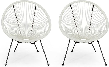 Christopher Knight Home Outdoor Hammock Weave Chair with Steel Frame (Set of 2) - White and Black Finish