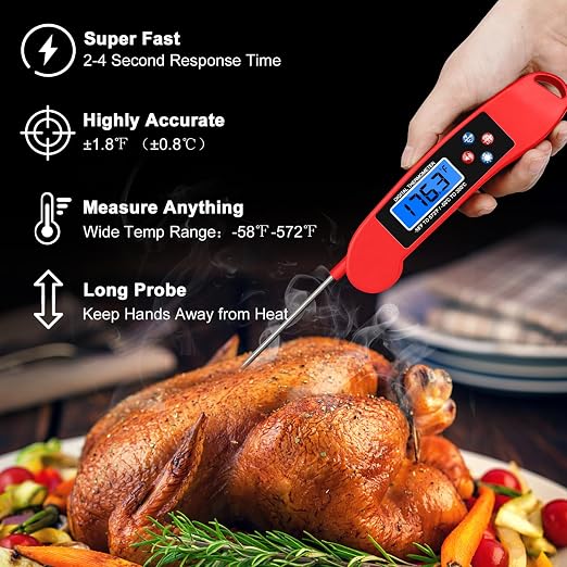 2 pcs Red Digital Talking Thermometer for The Blind, Waterproof Instant Read Food Thermometer, Probe for Cooking and Grilling