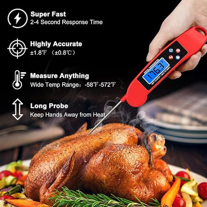 2 pcs Red Digital Talking Thermometer for The Blind, Waterproof Instant Read Food Thermometer, Probe for Cooking and Grilling