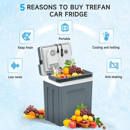 25L Portable Electric Cooler & Warmer, Small Refrigerator with Handle, 110V AC and 12V DC Car Fridge, Camping/Outdoor/Travel Cooler for Vehicles & Trucks, Grey | Thermoelectric Fridge for Vehicles ,Small Electric cooler for Camping/Outdoor/Travel,Grey