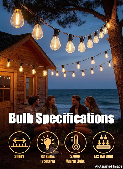 200FT Outdoor String Lights Waterproof with 80+2 Shatterproof S11 LED Bulbs, Extra Long Patio Lights Outdoor Waterproof for Backyard, Bistro Lights Outdoor, LED Lights for Outside, Cafe Lights