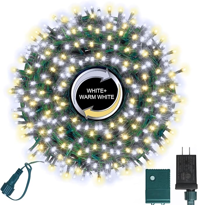 500 LED String Lights - Outdoor/Indoor Plug-in Twinkle Fairy Lights, 46ft 500LED, Warm White & White