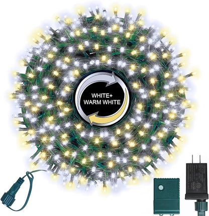 500 LED String Lights - Outdoor/Indoor Plug-in Twinkle Fairy Lights, 46ft 500LED, Warm White & White