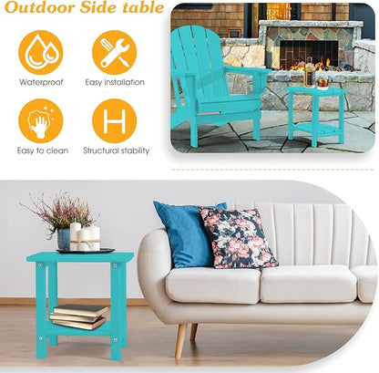Apolimi Adirondack Outdoor Side Table, 2-Tier Sturdy Patio End Table Weather Resistant, 16.5" Solid Side Table for Patio, Pool, Porch