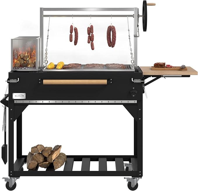 KoolMore 72 in. Charcoal and Wood BBQ Grill, Santa Maria Argentine Style Grill with Adjustable Grate, Heavy Duty, in Black