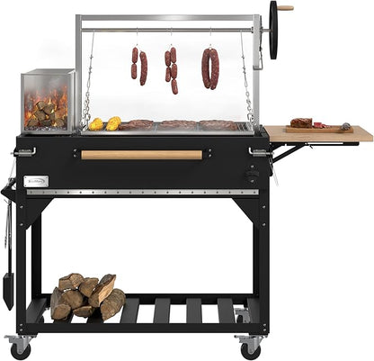 KoolMore 72 in. Charcoal and Wood BBQ Grill, Santa Maria Argentine Style Grill with Adjustable Grate, Heavy Duty, in Black
