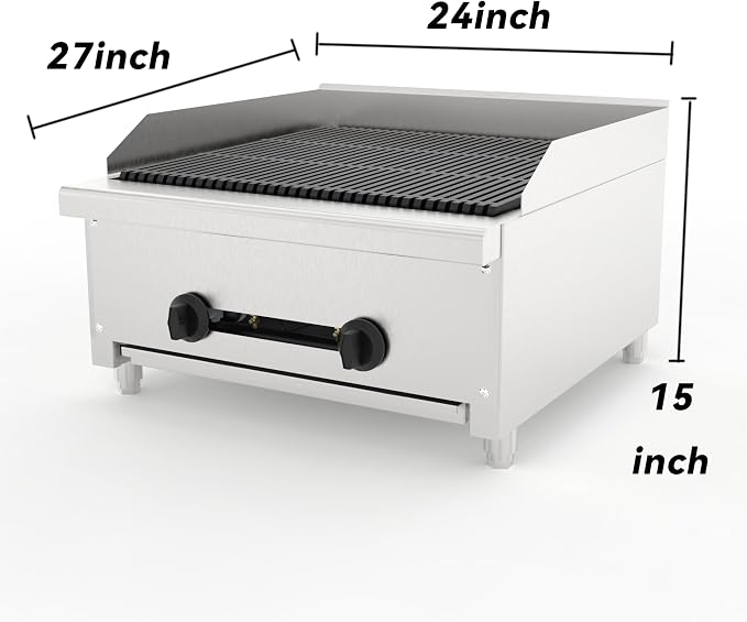 24" Commercial Propane Grill – 56,000 BTU 2-Burner Countertop Gas Grill with Cast Iron Grates & Lava Rocks, Convertible Between Propane & Natural Gas.Gas Charbroiler for Home & Commercial Kitchen.