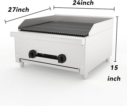 24" Commercial Propane Grill – 56,000 BTU 2-Burner Countertop Gas Grill with Cast Iron Grates & Lava Rocks, Convertible Between Propane & Natural Gas.Gas Charbroiler for Home & Commercial Kitchen.