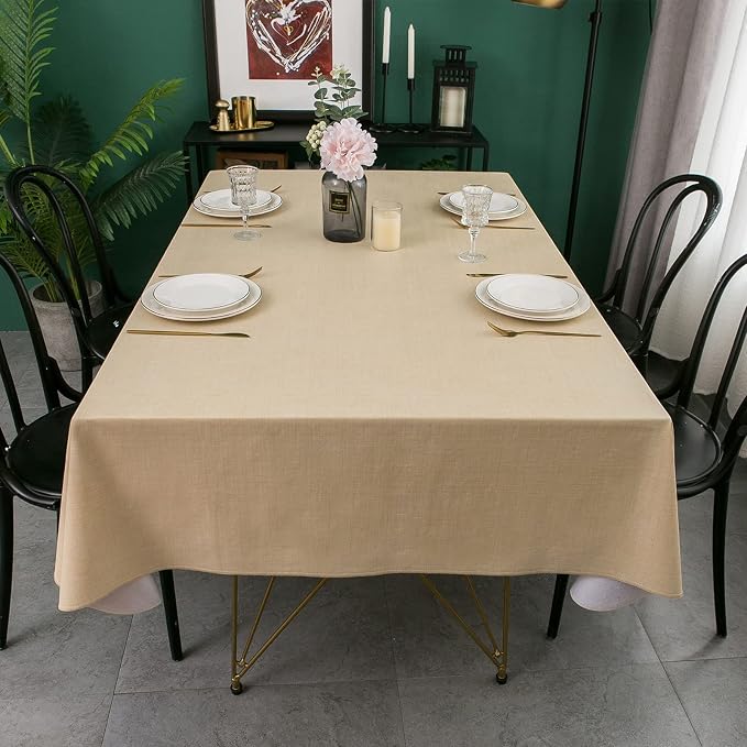 LIBERECOO Vinyl Tablecloth with Flannel Backing, Champagne, Waterproof, Stain-Resistant, Easy-Clean Table Cover for Dining, Kitchen, and Outdoor Use, 60" x 102" Rectangle