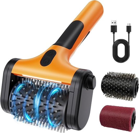 2-in-1 Upgraded Electric Grill Brush and Polisher – 1000 RPM High-Torque Motor, 2600mAh Battery, LED Light – Bristle-Free BBQ Cleaner for Gas, Charcoal & Pellet Grills (Orange)