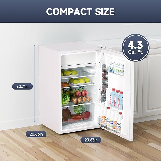 4.3 Cu.ft Mini Fridge with Freezer, Compact Refrigerator for Bedroom Office Dorm RV, Single Door Adjustable Temperature, Removable Shelves & Crisper Drawer