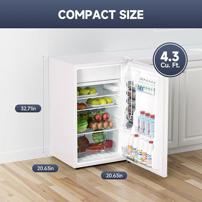 4.3 Cu.ft Mini Fridge with Freezer, Compact Refrigerator for Bedroom Office Dorm RV, Single Door Adjustable Temperature, Removable Shelves & Crisper Drawer