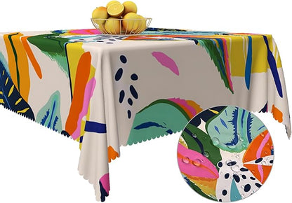 Multicolour Leaf Tablecloth 60x60 Inch Square Abstract Boho Style Floral Square Tablecloths Polyester Vintage for Picnic Party Dinner Artistic Table Cover for Dining BBQ Picnic Coffee Table