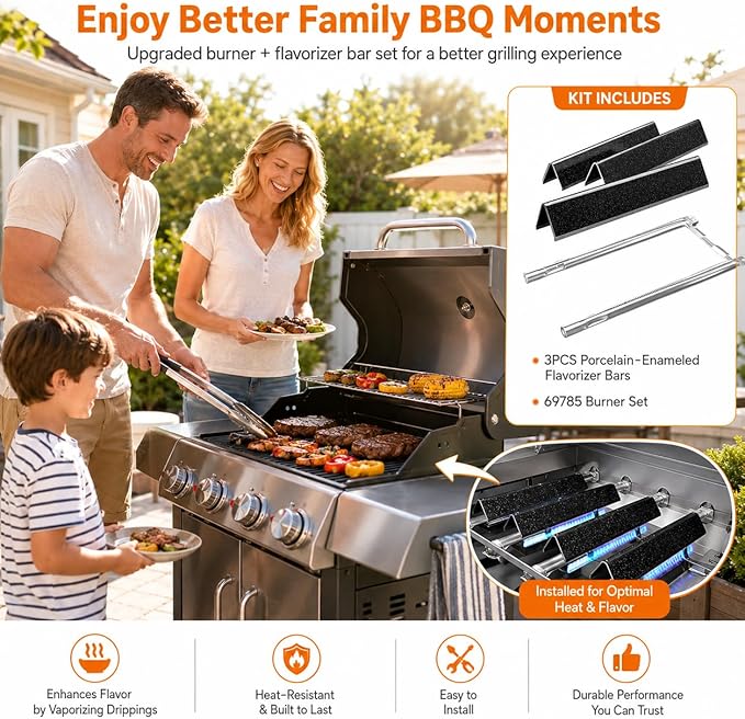 Spirit e210 Grill Parts, 7635 Flavorizer Bars and 69785 Grill Burner for Weber Spirit E210 E220 S210 S220 with Front Control, GS4 Spirit ll Parts, Gas Grill Flavor Bars and Burners