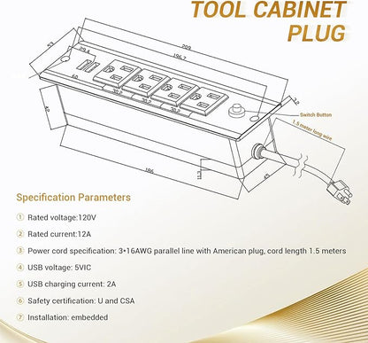 CHETTO C 72-inch Rolling Tool Chest Cabinet Mobile Workbench with 15 Storage Drawers and Wheels 3 Uper Cabinet Outlet SS Pegboard Black Tool Box for Garage