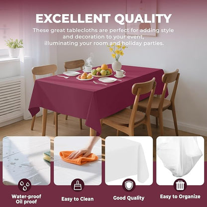 54 Inch X 100 Feet Plastic Table Cover Roll Premium Disposable Plastic Tablecloth for All Type/Shape Tables | Picnic, Party, Banquet, Birthdays, Weddings (Burgundy, 54 Inch X 100 Feet)