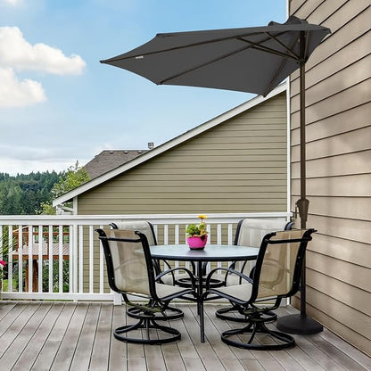 JEAREY 9ft Half Umbrella Outdoor Patio Umbrella Market Umbrellas with Crank, 1/2 Round Wall Umbrella 5 Sturdy Ribs UV Protection for Pool Garden Balcony Deck, Gray