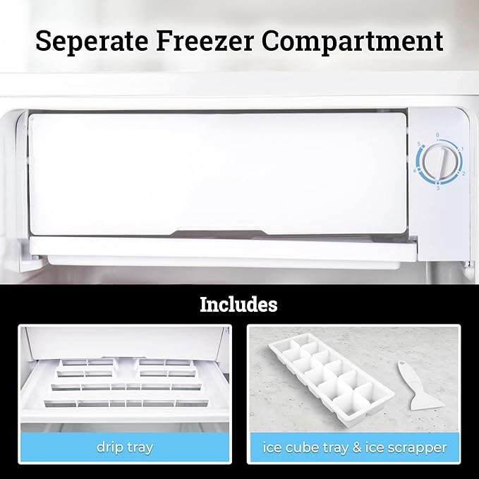 Igloo 2.6 Cu.Ft Mini Fridge with Freezer- Single Door Compact Refrigerator with Glass Shelves for Homes, Dorms & Offices- Keep Snacks, Drinks & Frozen Foods Cool with Temperature Control Fridge- White
