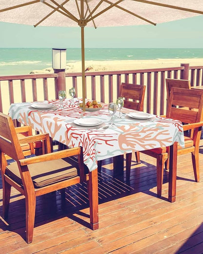 Red Orange Grey Coral Coastal Outdoor Tablecloth - 60x120 Inch Rectangle Waterproof Dining Table Cover, Summer Beach Sea Nautical Outdoor Table Cloth with Umbrella Hole & Zipper for Patio