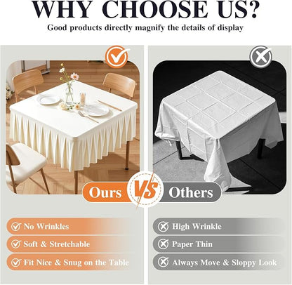 PARTISKY Ivory Spandex Square Tablecloths 34x34 Inch, 2 Pack Wrinkle Free Fitted Card Table Cloth Stretch Square Table Cover for Kitchen Dinner, Holiday Party, Wedding Banquet, Display Trade Show