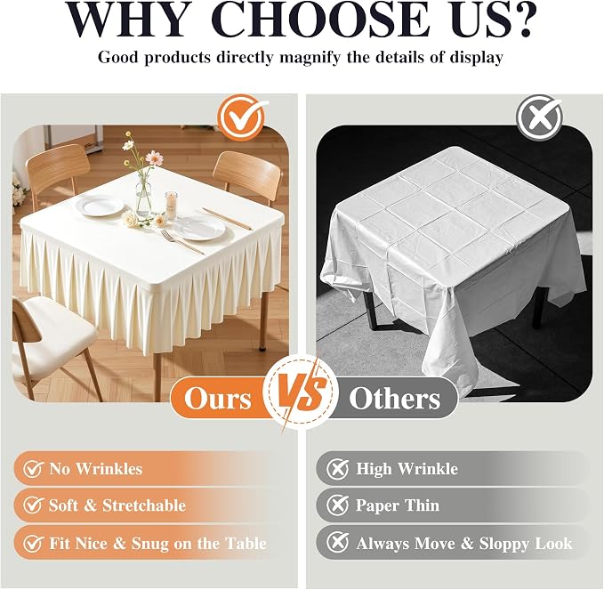 PARTISKY Ivory Spandex Square Tablecloths 48x48 Inch, 2 Pack Wrinkle Free Fitted Card Table Cloth Stretch Square Table Cover for Kitchen Dinner, Holiday Party, Wedding Banquet, Display Trade Show