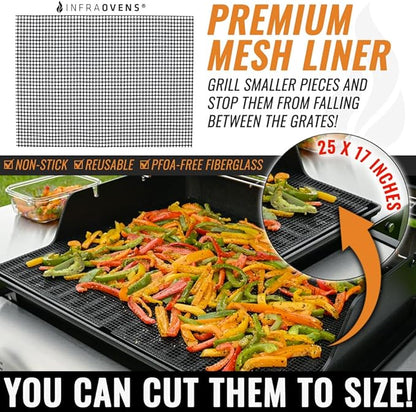 INFRAOVENS Set of 3 BBQ Grill Mats, Reusable Grilling Accessories for Outdoor Grill, Gas, Charcoal, Electric, XL Non-Stick - PFOA Free, Easy to Clean, Covers Entire Grill or Cut to Size, 25 x 17 Inch