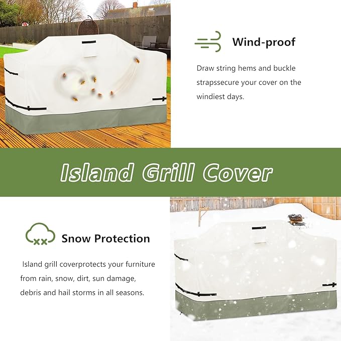 86 Inch Island Grill Cover - 600D Heavy Duty Waterproof All Weather Protection Outdoor Cover,Beige&Grayish Green