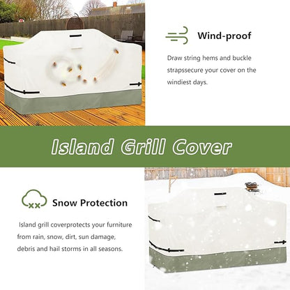 86 Inch Island Grill Cover - 600D Heavy Duty Waterproof All Weather Protection Outdoor Cover,Beige&Grayish Green