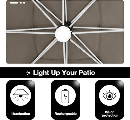 EliteShade USA APOLLO 3-Tier 10x13FT Full Aluminum Cantilever Patio Umbrella for Outdoor Restaurant Garden Courtyard Deck Pool and Marketing with Light (No battery), Rust