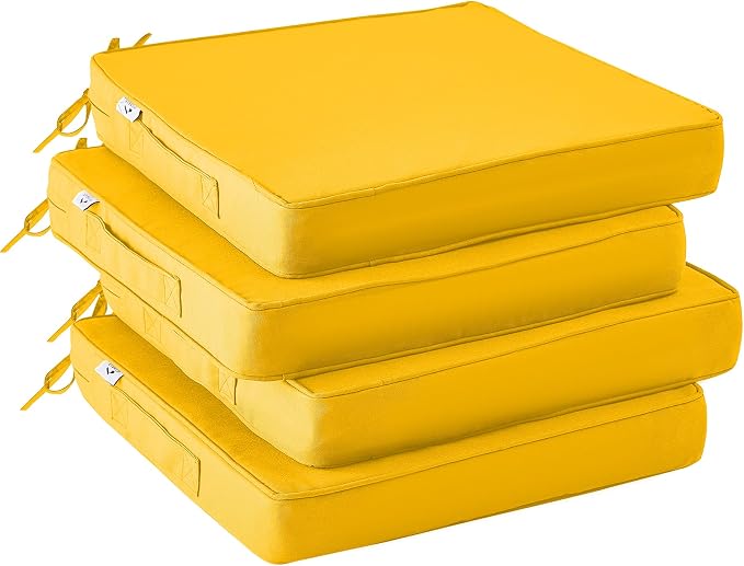 IPYNBAP Outdoor Chair Cushions Set of 4 -Waterproof Outdoor Seat Cushions for Patio Furniture, Patio Chair Cushion with Handle and Ties, Out Door Chair Pads,17x16x2-Square, Yellow