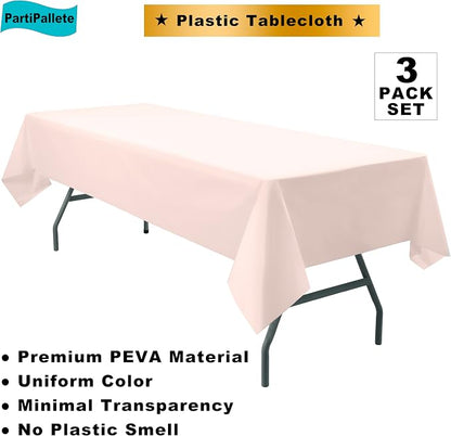 3-Pack Premium Plastic Blush Light Pink Tablecloth Disposable 54" x 108" Rectangle Table Cover Pastel Pale Pink Party Table Cloths for Parties Wedding Bridal Shower Engagement Banquet
