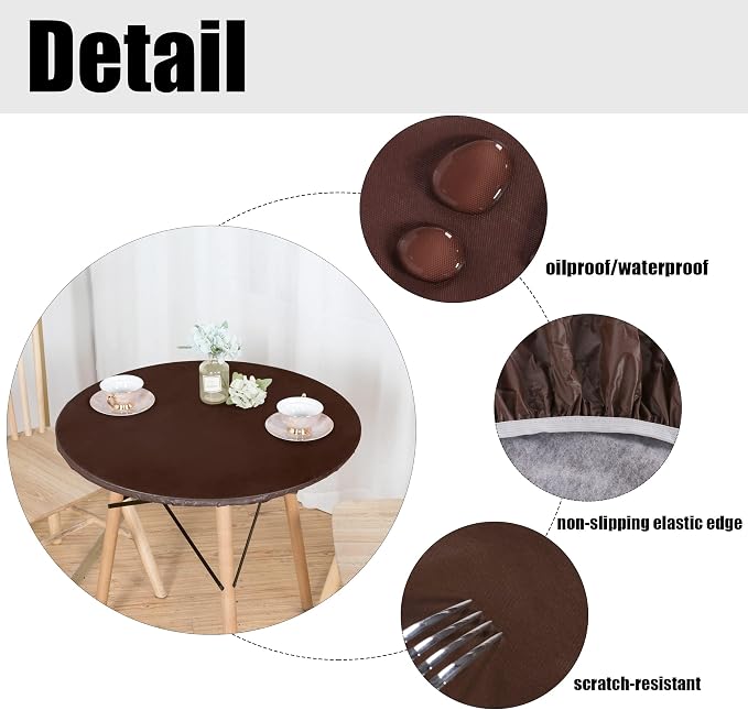 LUSHVIDA Round Vinyl Tablecloth, Waterproof, Fits 36''-44'', Deep Coffee