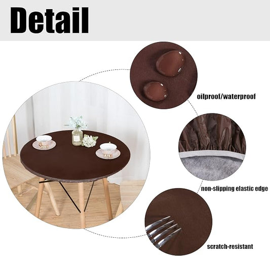 LUSHVIDA Round Vinyl Tablecloth, Waterproof, Fits 36''-44'', Deep Coffee