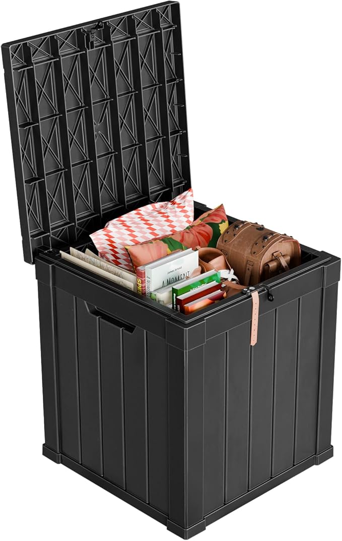51 Gallon Waterproof Outdoor Storage Box,Deck Boxs for Outdoor and Indoor Use,Deck Storage Box for Picnic Supplies,Gardening Tools,Lockable and Easy to Install(Black)