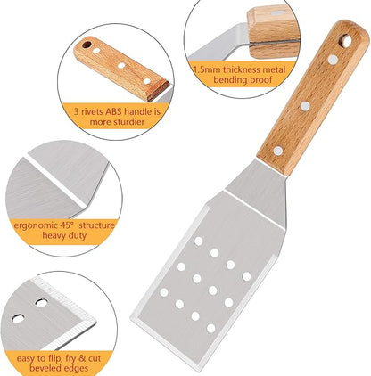 HaSteeL Metal Spatulas, 2 Pcs Stainless Steel Griddle Spatula Burger Turner, Heavy Duty Griddle Tools Set for Teppanyaki BBQ Flat Top Hibachi Cast Iron Grilling Cooking, Easy to Clean & 2 Hooks