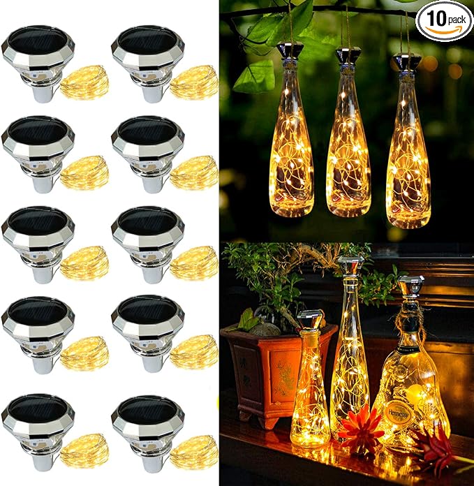 Bottle Lights Solar Wine Bottle Lights 10 Packs 20LED Outdoor Waterproof Fairy Light Strings for Recycling Wine Bottle Decoration