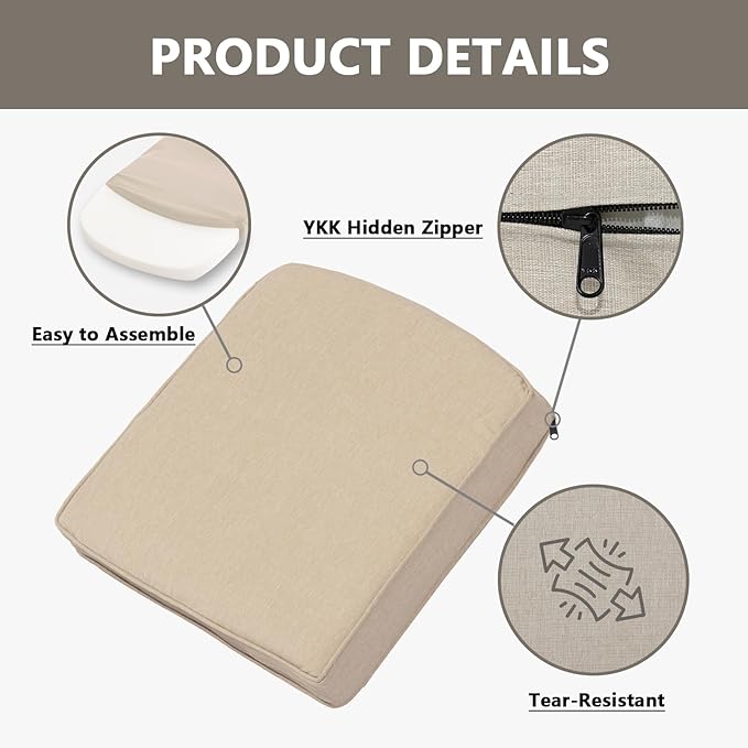 Goodgoods 20 x 20 Outdoor Chair Cushions Set of 4, 1000+ Hours Fade-Resistant & Water-Resistant Furniture Chair Cushions with 30D High-Resilience Foam for Dining Room, Patio Chair, Putty