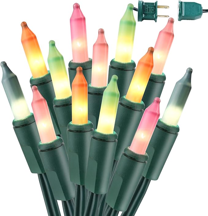 BrizLabs Easter Lights String, 34.8ft 150 Count Pastel Lights Connectable | UL Certified; Incandescent String Light Plugin, Incandescent Christmas Lights Green Wire for Easter Tree Indoor Outdoor Decor