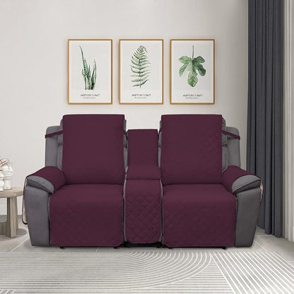 PureFit Water Resistant Reversible Loveseat Recliner Cover for Double | Double with Console, Non Slip Split Sofa Cover, Washable Reclining Cover, Wine/Beige