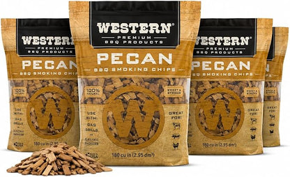 Western Pecan BBQ Smoking Chips 4 Pack – 100% Natural Wood for Grilling & Smoking – Sweet, Rich Smoke – Perfect for Pork, Beef, Lamb, Poultry & Vegetables (Pecan)