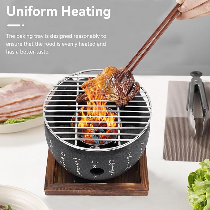HERCHR Japanese Style BBQ Grill, Tabletop Charcoal Grill Mini BBQ Grill Portable BBQ Grill Cast Iron Grill Table Top Grill(s)