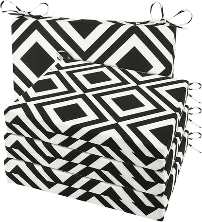 Cozyide Outdoor Chair Cushions, Waterproof Patio Seat Cushions with Adjustable Straps, Square Corner Patio Chair Cushions for Garden, Black Geometry, 18.5x16x3 Inch (Pack of 4)
