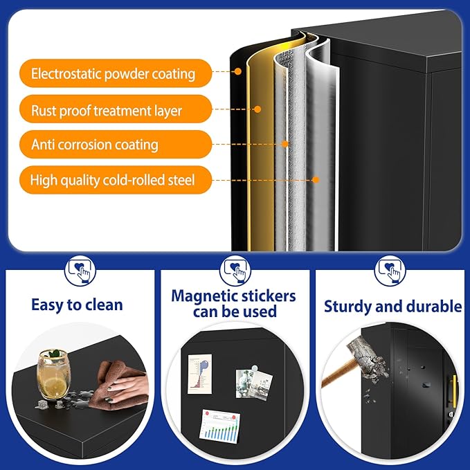 GAIOUS Metal Garage Wall Cabinet with Lock, Wall Mounted Steel Tool Cabinet with Door and Shelf, Medicine Cabinet with Open Area, Hanging Cabinet for Garage Warehouse Bathroom Kitchen, Black