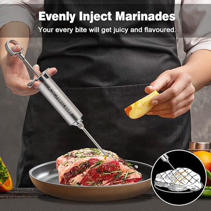 Grill Bump Meat Injector Syringe Kit with 3 Professional Marinade Injector Needles for BBQ Grill Smoker, Turkey and Brisket; 2-oz Large Capacity, Including Paper User Manual, Recipe E-Book (PDF)