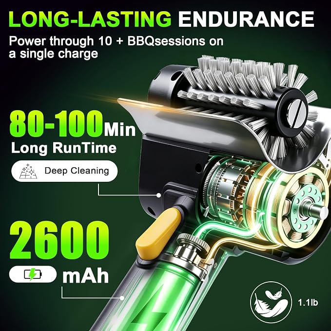 BBQ Electric Grill Brush for Outdoor Grill, Electric Grill Cleaner Brush | 1100RPM electric bbq grill brush with Dual Safety Lock, Splash-Proof Grill Cleaning Brushes Scrubber, 2 Stainless Steel Heads