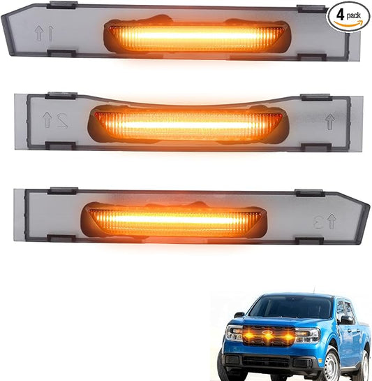 Front Grille Led Light For 2022-2025 2026 Ford Maverick Accessories | Fits Maverick XL Only,Snap-fit,Smoked lens,Raptor Style Grille Lights with adaptor fuse Waterproof(Only Fit XL-Amber)