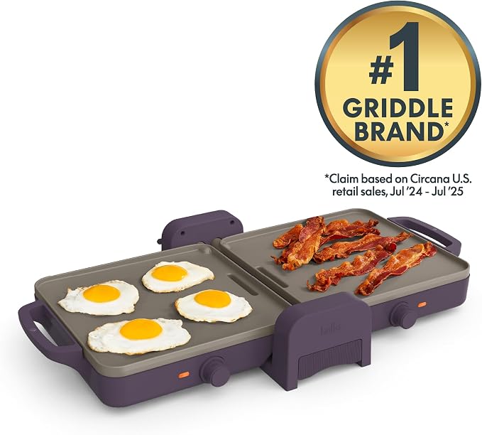 bella 10"x20" Fold and Store Griddle, Non-Toxic, Ceramic Coating, Plum