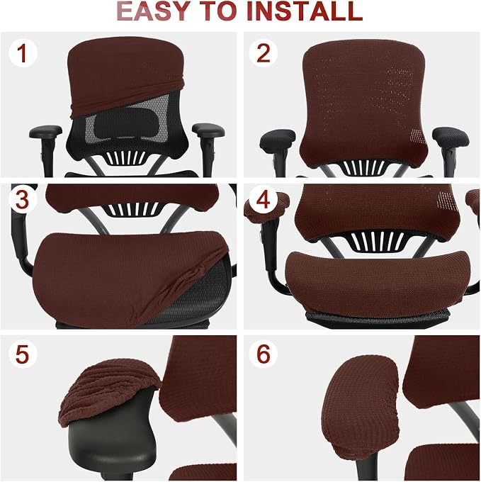 Tallew 4 Pcs Office Chair Covers Stretchable Armrest Seat,XL,Dark Brown | Universal Fit Office Desk Chairs, Protective Seat Backrest Slipcovers, Stretchable Prevent Wear, Easy Install for Rotating